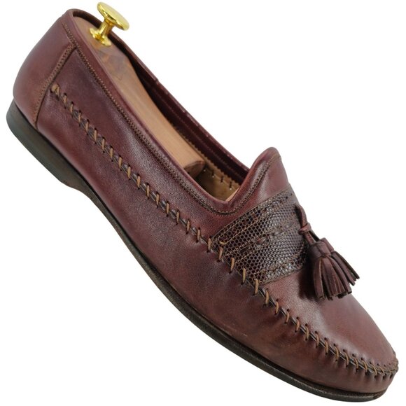 Santoni Italy Mens 10.5 Brown Lizard and Leather Dress Shoes Loafers Exotic VTG - Picture 1 of 11